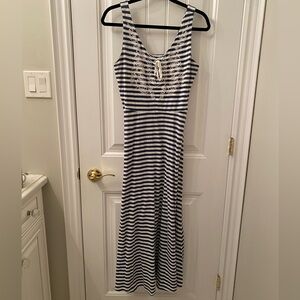 CHAPS Navy and White Striped Dress in Size Medium